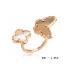Пръстен Van Cleef Arpels Luck Alhambra Between The Finger от розово злато с бял и сив седеф