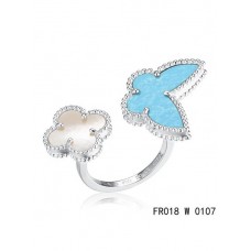 Пръстен Van Cleef Arpels Luck Alhambra Between The Finger от бяло злато, тюркоаз и седеф