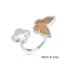Пръстен Van Cleef Arpels Luck Alhambra от бяло злато с бял и сив седеф