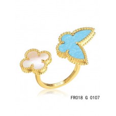 Пръстен Van Cleef Arpels Luck Alhambra Between The Finger от жълто злато, тюркоаз и седеф