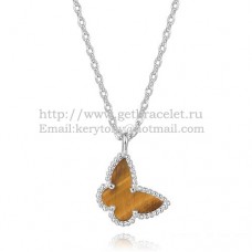 Колие Van Cleef Arpels Lucky Alhambra Butterfly от бяло злато с тигрово око и седеф