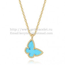 Колие Van Cleef Arpels Lucky Alhambra Butterfly от жълто злато с тюркоазена седефка
