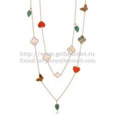 Дълго колие Van Cleef Arpels Lucky Alhambra от розово злато с 12 мотива и комбинация от камъни