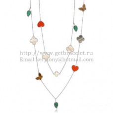 Дълго колие Van Cleef Arpels Lucky Alhambra от бяло злато, 12 мотива и комбинация от камъни
