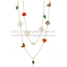 Дълго колие Van Cleef Arpels Lucky Alhambra от жълто злато, 12 мотива, комбинация от камъни