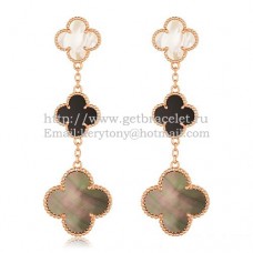 Обеци Van Cleef Arpels Magic Alhambra 3 Motifs от розово злато с комбинация от камъни