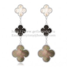 Обеци Van Cleef Arpels Magic Alhambra 3 Motifs от бяло злато с комбинация от камъни