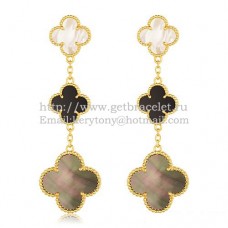 Обеци Van Cleef Arpels Magic Alhambra 3 Motifs от жълто злато с комбинация от камъни