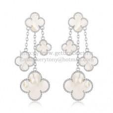 Обеци Van Cleef Arpels Magic Alhambra с 4 мотива, бяло злато и бял седеф
