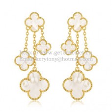Обеци Van Cleef Arpels Magic Alhambra с 4 мотива, жълто злато и бял седеф