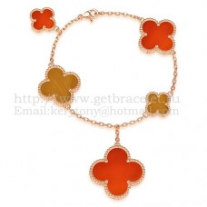 Гривна Van Cleef Arpels Magic Alhambra с 5 мотива, розово злато с карнеол от тигрово око