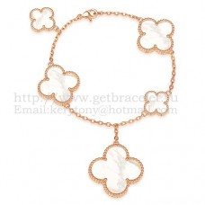 Гривна Van Cleef Arpels Magic Alhambra с 5 мотива, розово злато с бял седеф