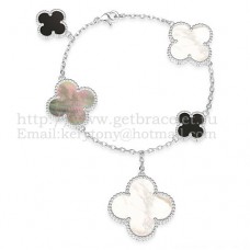 Гривна Van Cleef Arpels Magic Alhambra 5 мотива Бяло злато с бяло-сив седеф и черен ахат