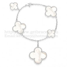 Гривна Van Cleef Arpels Magic Alhambra с 5 мотива, бяло злато и бял седеф