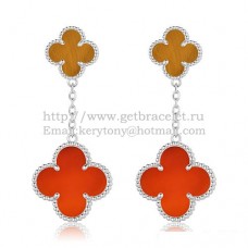 Обеци Van Cleef Arpels Magic Alhambra от бяло злато с тигрово око и карнеол