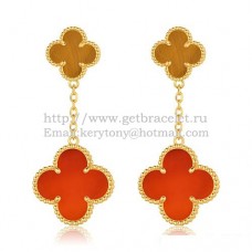 Обеци Van Cleef Arpels Magic Alhambra от жълто злато с карнеол от тигрово око