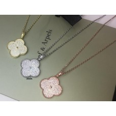 Дълго колие Van Cleef Arpels Magic Alhambra с 1 мотив, бяло злато и диаманти, 24 мм висулка