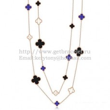Колие Van Cleef Arpels Magic Alhambra от розово злато, 16 мотива с черен оникс, лапис и бял седеф