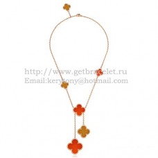 Колие Van Cleef Arpels Magic Alhambra от розово злато, 6 мотива с тигрово око и оникс от седеф