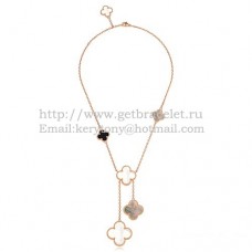 Колие Van Cleef Arpels Magic Alhambra от розово злато с 6 мотива и бяло-сив седеф