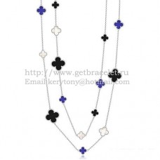 Колие Van Cleef Arpels Magic Alhambra от бяло злато, 16 мотива с черен оникс, лапис и бял седеф