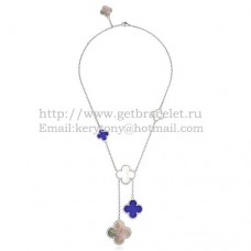 Колие Van Cleef Arpels Magic Alhambra от бяло злато, 6 мотива със сив бял лапис седеф