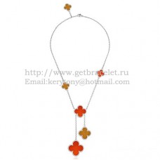 Колие Van Cleef Arpels Magic Alhambra от бяло злато, 6 мотива с тигрово око и оникс, седеф