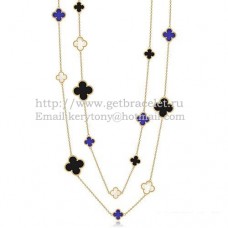 Колие Van Cleef Arpels Magic Alhambra от жълто злато, 16 мотива с черен оникс, лапис и бял седеф