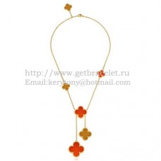 Колие Van Cleef Arpels Magic Alhambra от жълто злато, 6 мотива с тигрово око и оникс, седеф