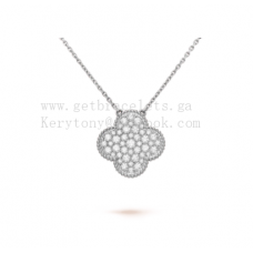 Висулка Van Cleef Arpels Magic Alhambra от бяло злато с диаманти Pave