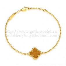 Гривна Van Cleef Arpels Sweet Alhambra от жълто злато с тигрово око и седеф