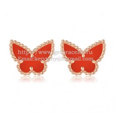 Обеци Van Cleef Arpels Sweet Alhambra Butterfly от розово злато с карнеолски седеф