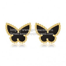 Обеци Van Cleef Arpels Sweet Alhambra Butterfly от жълто злато с черен оникс и седеф