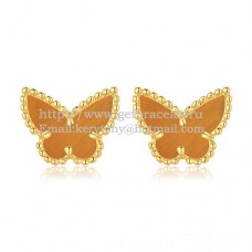 Обеци Van Cleef Arpels Sweet Alhambra Butterfly от жълто злато с тигрово око и седеф