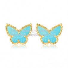 Обеци Van Cleef Arpels Sweet Alhambra Butterfly от жълто злато с тюркоаз и седеф