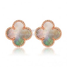 Обеци Van Cleef Arpels Sweet Alhambra от розово злато със сив седеф