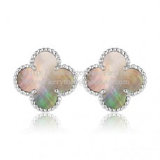 Обеци Van Cleef Arpels Sweet Alhambra от бяло злато със сив седеф