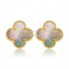 Обеци Van Cleef Arpels Sweet Alhambra от жълто злато със сив седеф