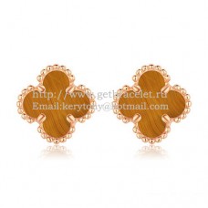 Обеци Van Cleef Arpels Sweet Alhambra от розово злато с тигрово око и седеф