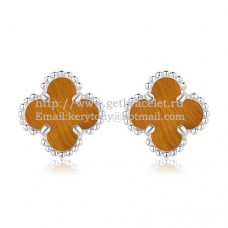 Обеци Van Cleef Arpels Sweet Alhambra от бяло злато с тигрово око и седеф