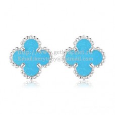 Обеци Van Cleef Arpels Sweet Alhambra от бяло злато с тюркоаз и седеф