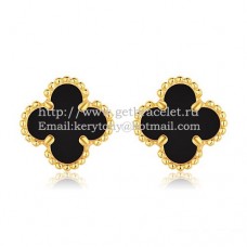 Обеци Van Cleef Arpels Sweet Alhambra от жълто злато с черен оникс, седеф
