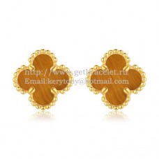 Обеци Van Cleef Arpels Sweet Alhambra от жълто злато с тигрово око и седеф