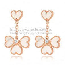 Обеци Van Cleef Arpels Sweet Alhambra Effeuillage от розово злато с бял седеф