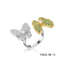 Пръстен Van Cleef Arpels "Две пеперуди между пръстите" от жълто злато с цаворит и гранати