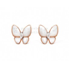 Обеци Van Cleef Arpels с две пеперуди, седеф и диаманти, розово злато