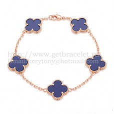 Гривна Van Cleef Arpels Alhambra с 5 мотива, розово злато с лапис и седеф