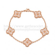 Гривна Van Cleef Arpels Alhambra с 5 мотива, розово злато и кръгли диаманти