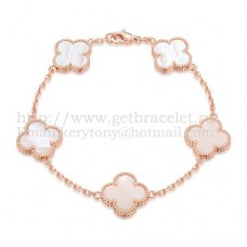 Гривна Van Cleef Arpels Alhambra с 5 мотива, розово злато с бял седеф