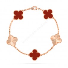 Гривна Van Cleef Arpels Alhambra 5 мотива, розово злато с карнеол